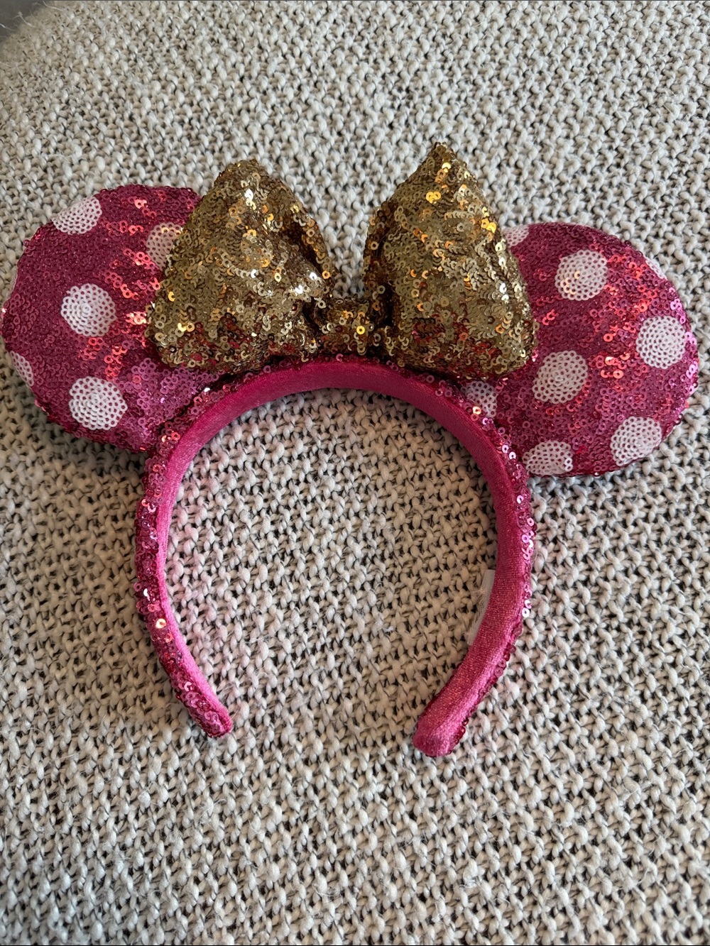 Sequin Minnie Ear Headband with Gold Bow